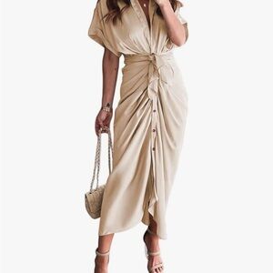 Elegant Beige Button-Down Dress